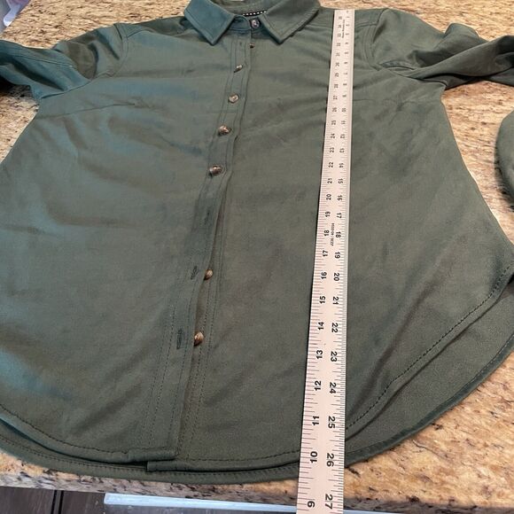 ANTHROPOLOGIE PILCRO S RELAXED FAUX SUEDE BUTTON DOWN SHIRT BLOUSE TOP GREEN - Picture 8 of 8